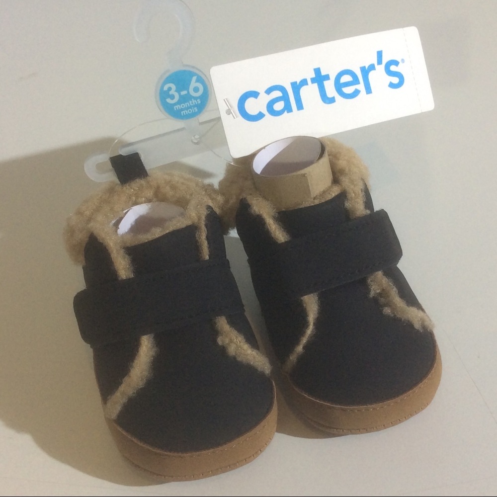 Carter’s Black Baby Booties Lined Slip on Shoes